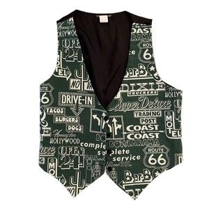 Saddle River Green Tapestry Route 66 Vest Vintage 90s Size Small
